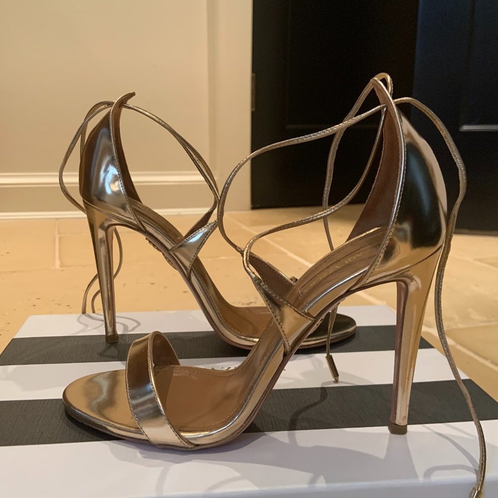 Aquazurra Linda Gold Heel Sandal Size 37